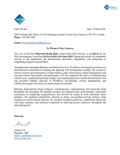 GAOTek Letter of Recommendation